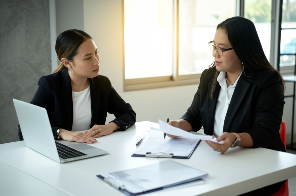 Business owner reviewing term loan documents